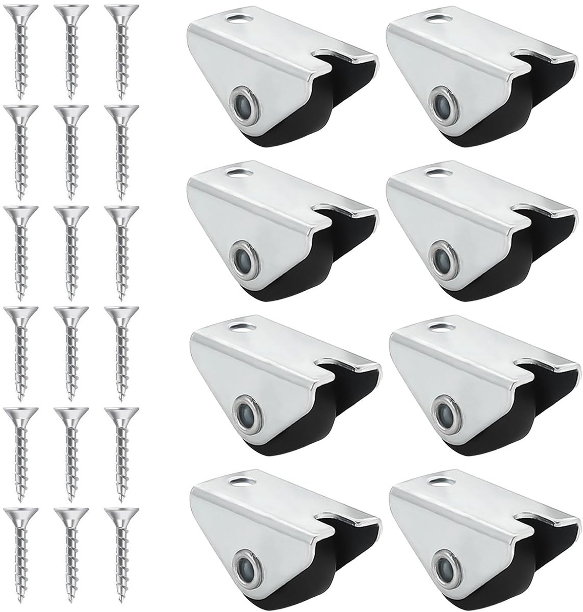 SnelShoppen - 8 Stuks 15 mm Kleine Wielen voor Meubels - Robuuste Niet-Rotatie Vaste Rollen - Transportwielen 15 mm - Inclusief 18 Schroeven - Laadver