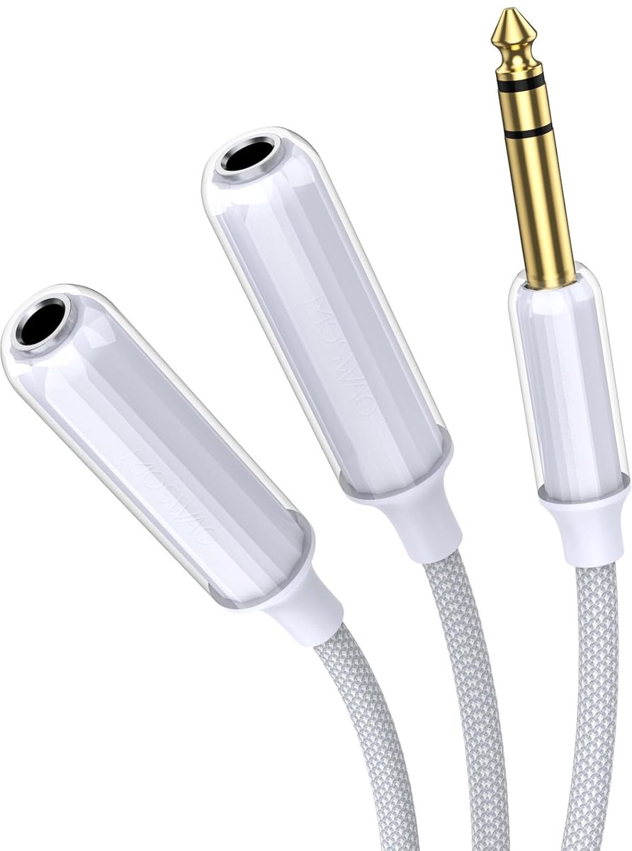 MOSWAG 6.35mm TRS Headphone Splitter Cable, 6.35mm Stereo Plug Male to Dual 6.35mm Jack Female Y Splitter Cable for - ShopVlot