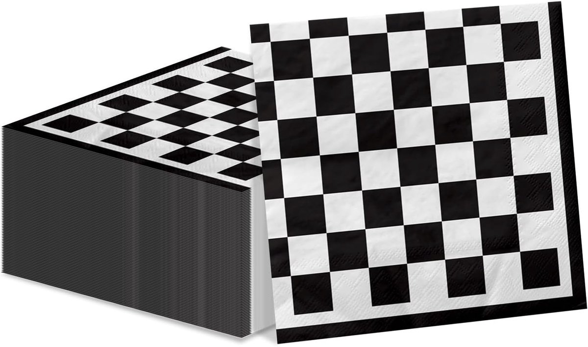 SnelShoppen - 100 Stuks Zwart Witte Geruite Servetten, Papieren Lunchservetten voor Racers Thema Feest, Verjaardag, Babyshower, Bruiloft, Kinderen, Fe