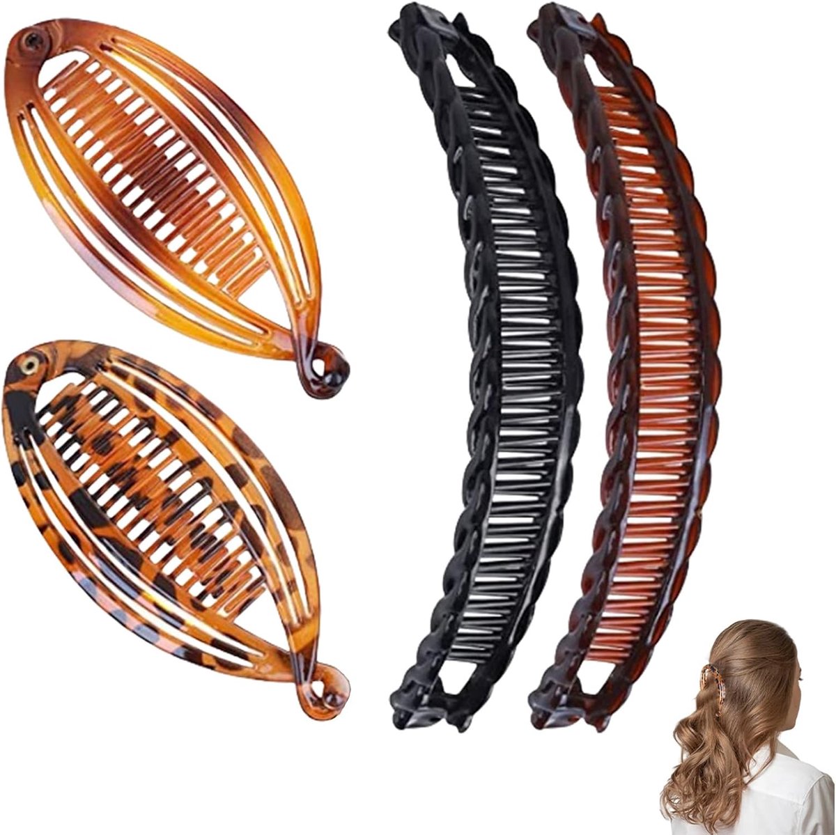 SnelShoppen - 4 Stuks Haarclips Haarclip Bananenhaarclip Voor Vrouwen en Meisjes, Ideaal Voor Feestjes, Dagelijks Gebruik, Diverse Kleuren, Stevig Mat