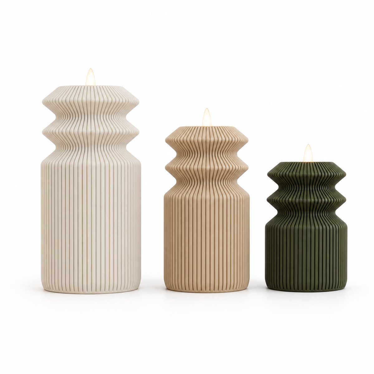 Set van 3 Moderne LED-Theelichthouders – Japandi Woondecoratie