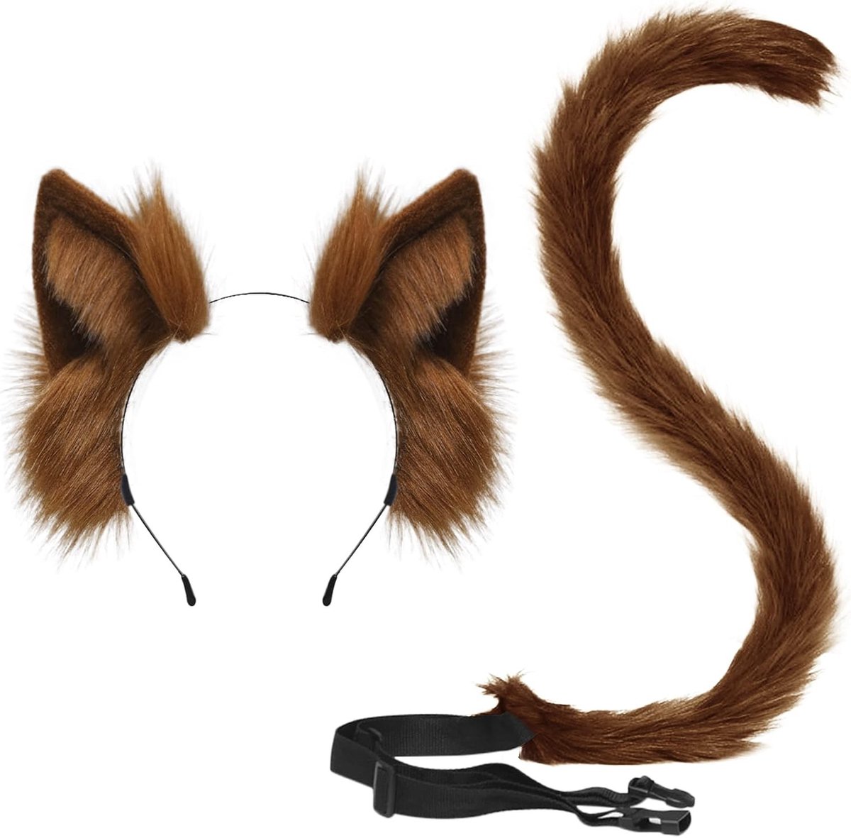 Halloween Kostuum Set met Kattenoren en Staart van Faux Bont voor Dieren Thema Feest, Bruin, One Size, Perfect voor Cosplay en Verkleedpartijen