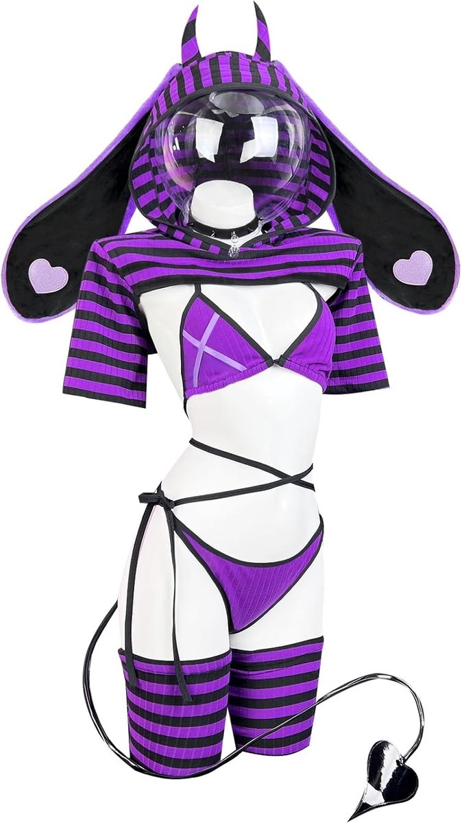 Bunny Outfit Cosplay Sexy Lingerie met Strepen voor Dames - Demon Prison Bunny Bodysuit en Kostuum