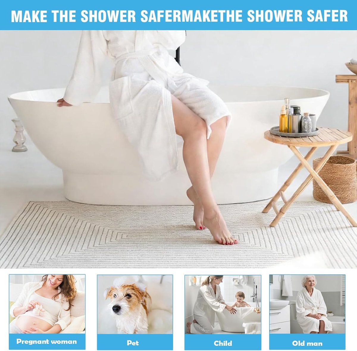 Non-slip Bath Mat with Drain Holes, Soft Shower Mat with Double-Sided Non-Slip, 60 x 90 cm and 60 x 120 cm (Style 1 - ShopVlot