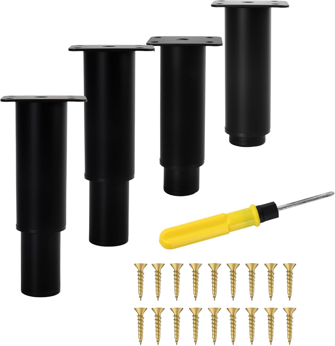 SnelShoppen - 4 stuks verstelbare meubelpoten 12-22 cm zwart, robuuste metalen constructie, reservepoten met schroevendraaier voor sofa, bed, kast, na