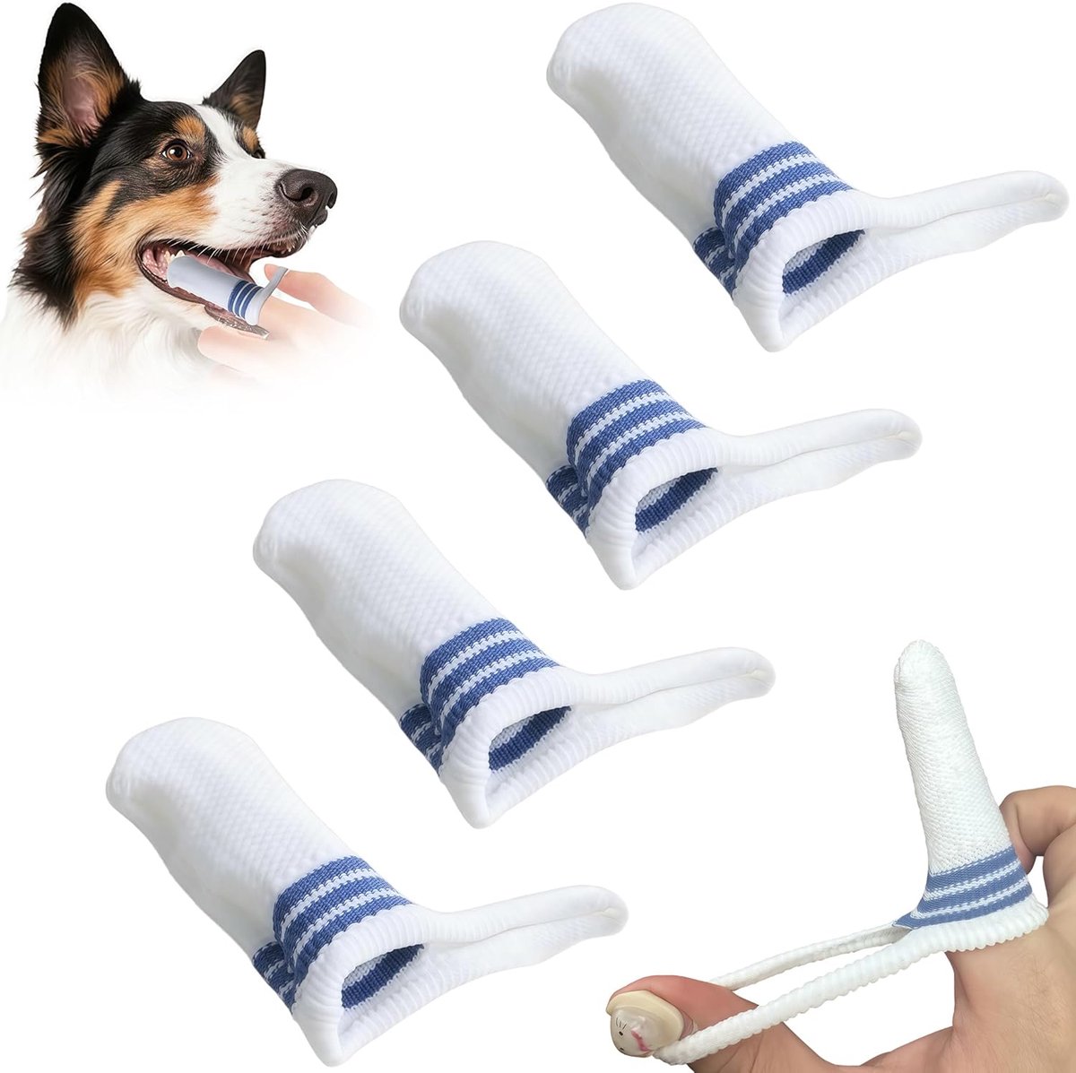 Zuuyye - Set van 4 Vingertandenborstels voor Honden & Katten, Zachte Polyester Vingerhoeden voor Gebitsverzorging - ShopVlot