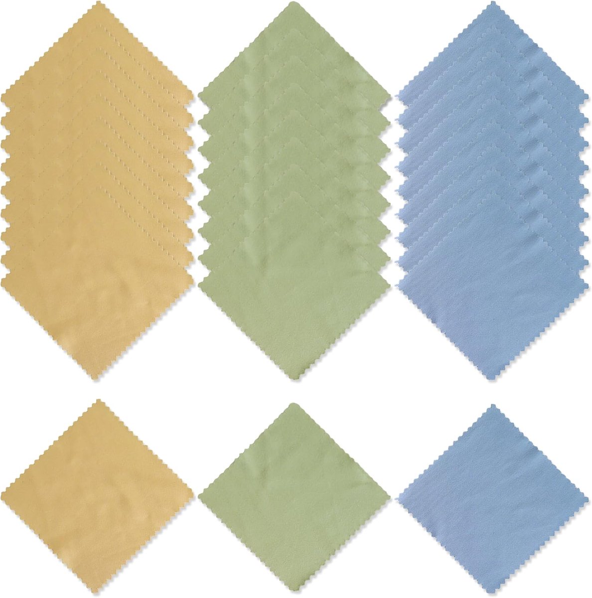 SnelShoppen - 30 Stuks Microvezel Glazen Poetsdoeken, Herbruikbare Schoonmaakdoeken 15 x 18 cm in Blauw, Groen en Geel voor Brillen, Lenses en Display