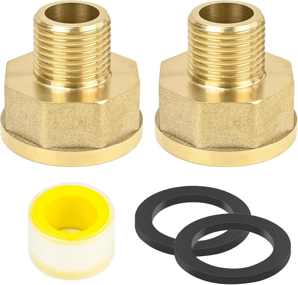 2 pieces brass reduction 1 inch to 1/2 inch, reducer thread fitting adapter with seal and thread sealing tape tap - ShopVlot
