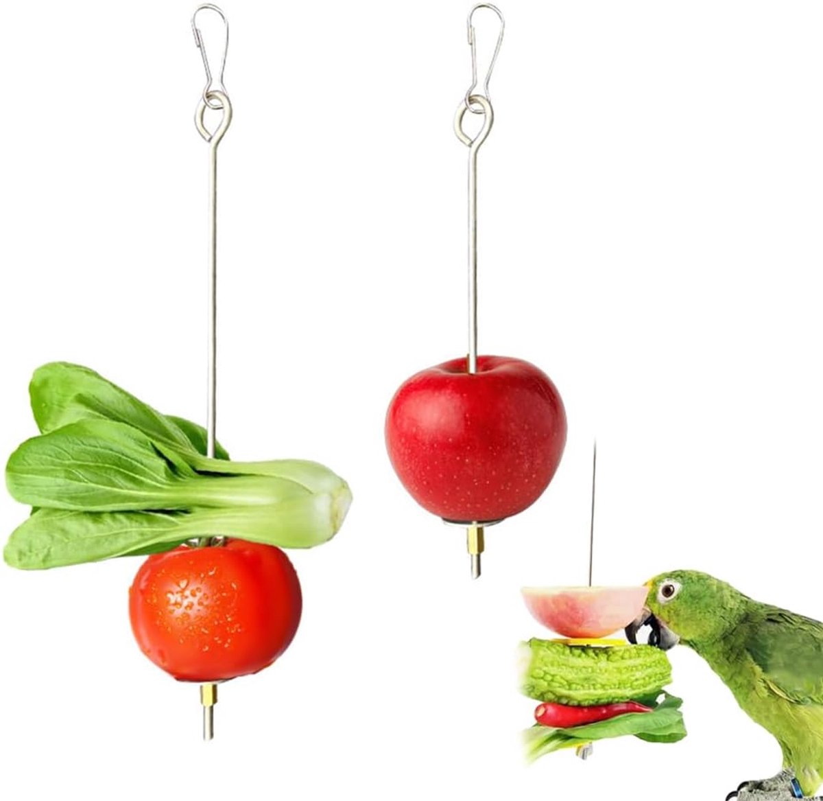 2 Pcs Feeder Skewer, Fruit Holder for Birds, Parrot Skewer, Stainless Steel Parrot Skewer, Hanging Accessories on Cage - ShopVlot