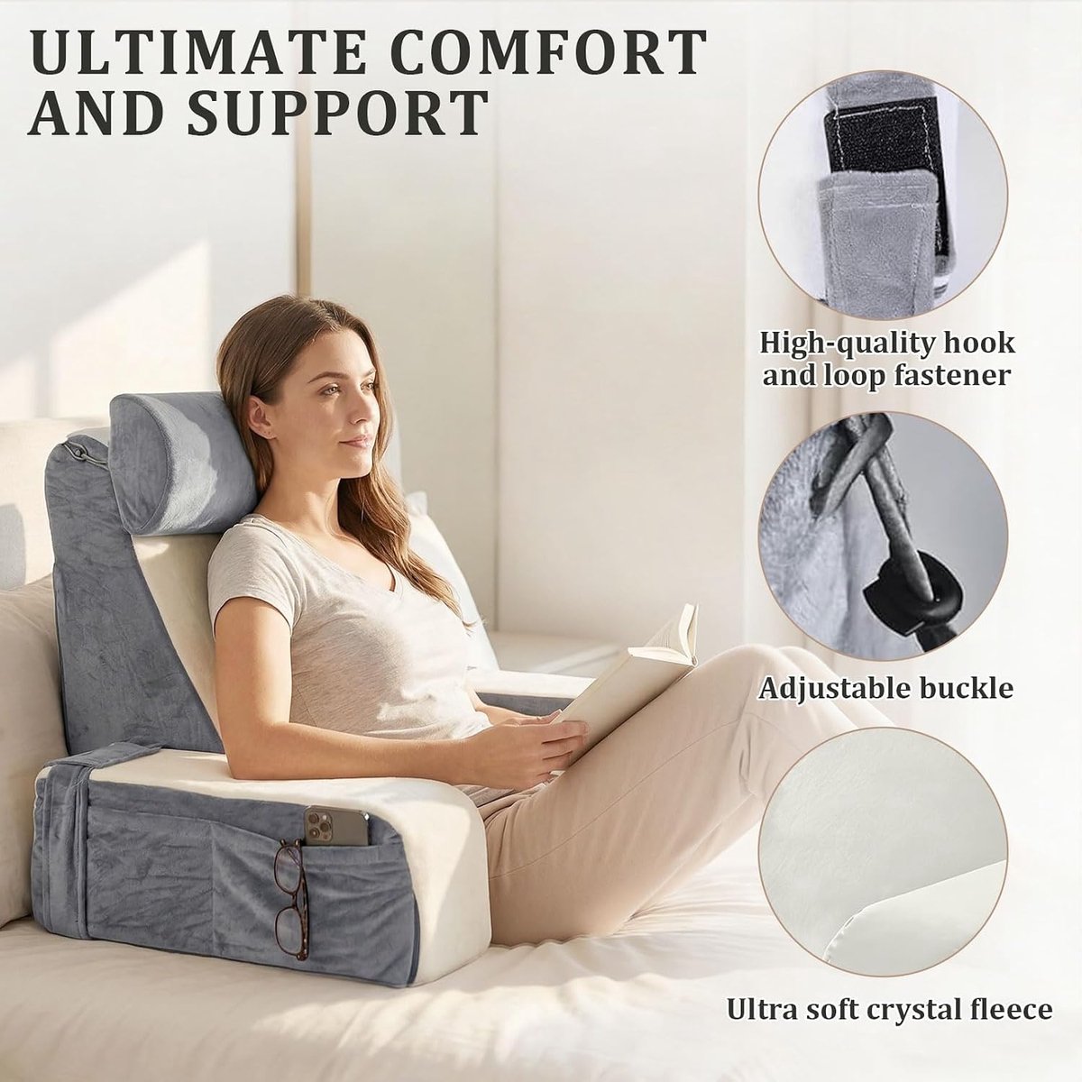 Leeskussen voor Bed en Bank - Ergonomisch Ontwerp - Verstelbare Armleuningen - Comfortabel Lezen en TV Kijken - ShopVlot