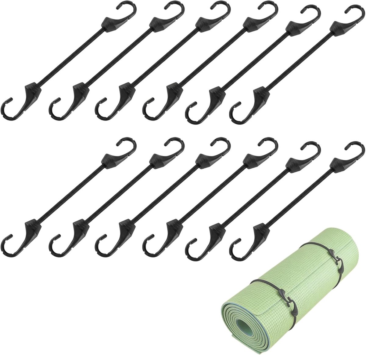 Elastiek met haken 12 stuks - robuust latex - krachtige elasticiteit - ideaal voor bevestigingstaken - ShopVlot