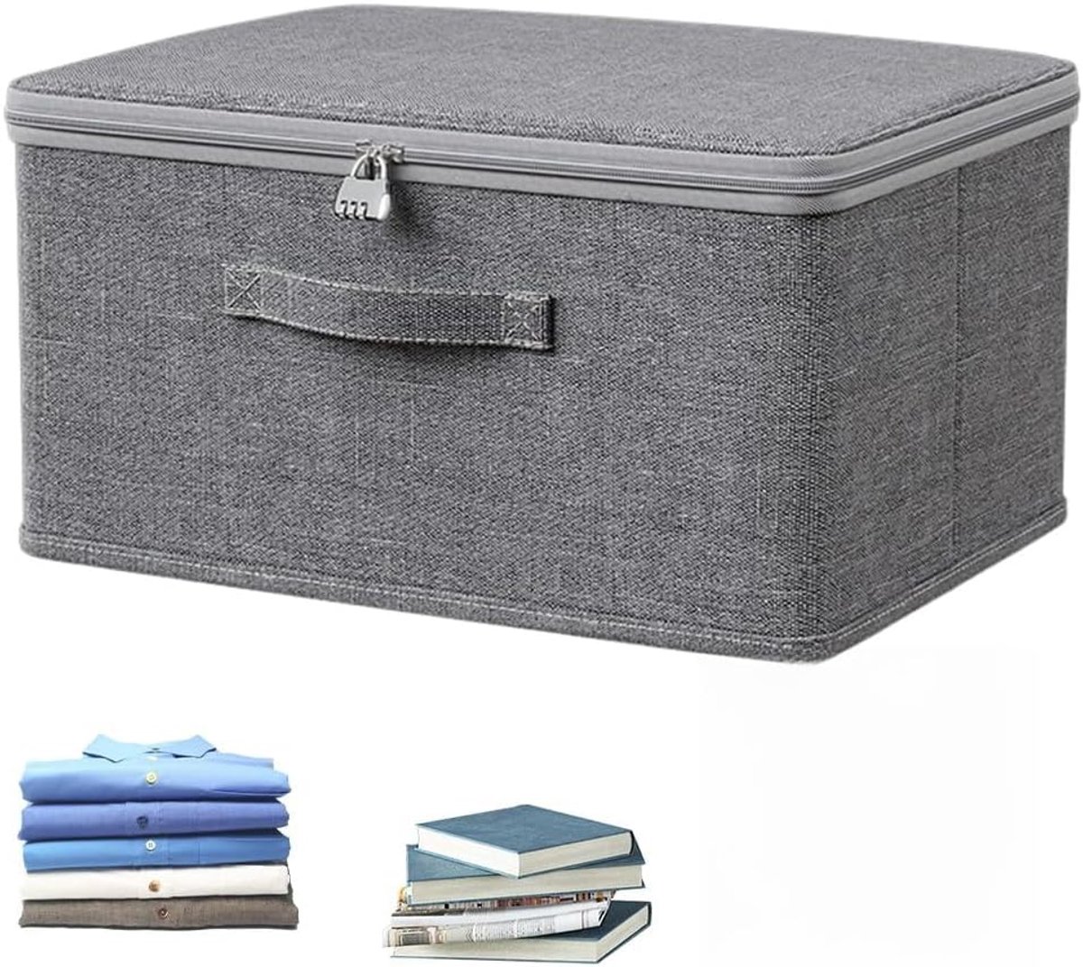 SnelShoppen - Lockable Box, Opbergdoos met Combinatieslot, Vouwbare Organizer Box voor Kleding, Speelgoed, Waardevolle Spullen, Grijs (38 x 25,5 x 16