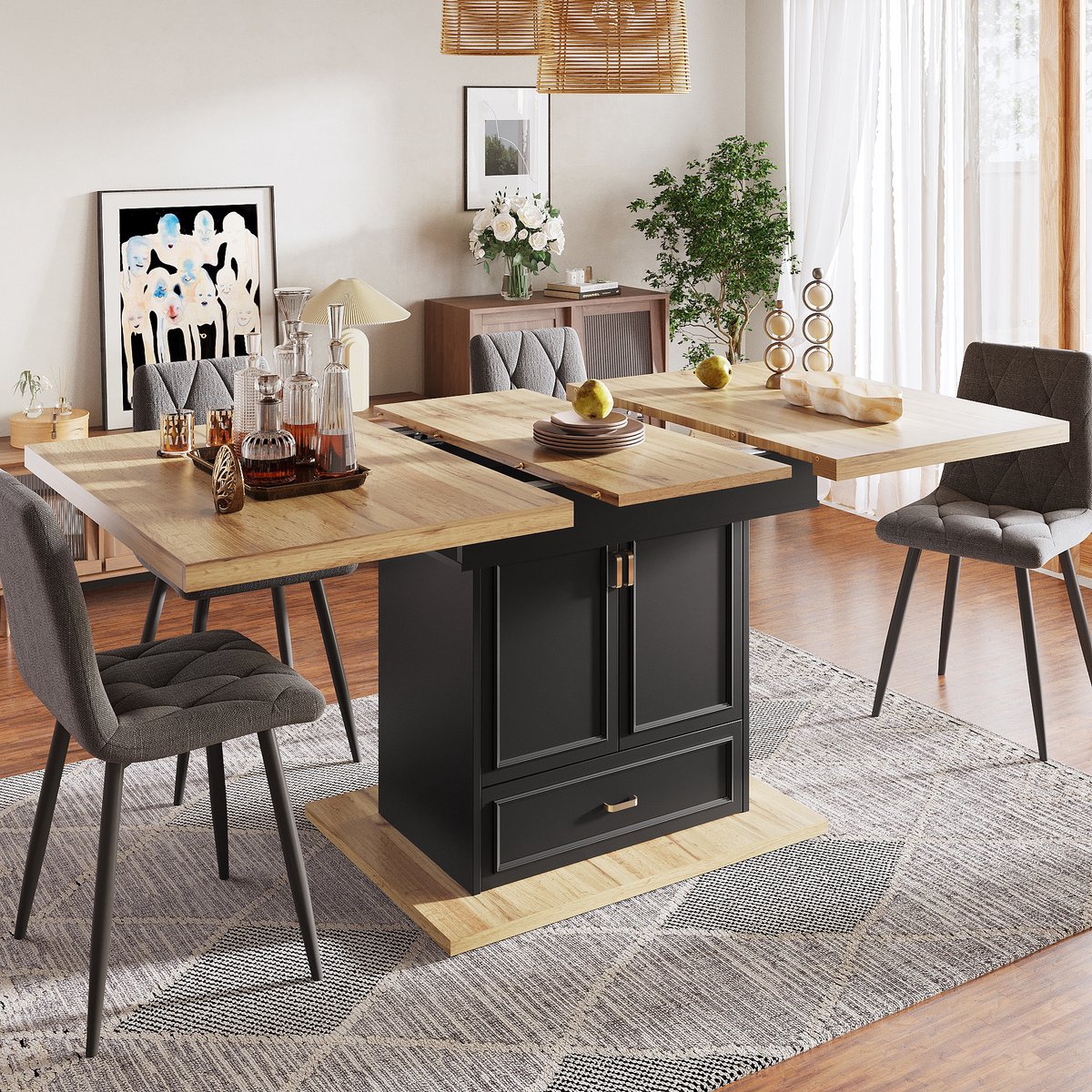 KOMHTOM - Uitschuifbare Eettafel - Houten Tafel - 110-140 x 80 x 75 cm - Voor Keuken, Eetkamer, Terras en Woonkamer - Geschikt voor 6 Personen