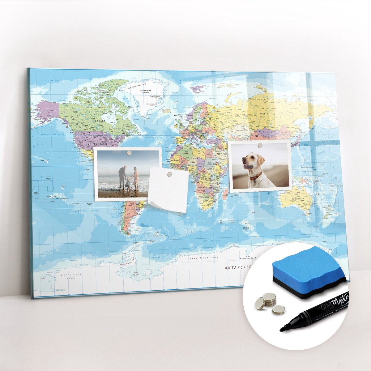 Tulup Whitebord - Politieke wereldkaart - 60 x 40 cm - Veelkleurig Magneetbord Keuken - Gratis 5 Sterke Magneten + Whiteboard Marker & Wisser - Organizer Muur - Memo Bord - Notitiebord Werkplek