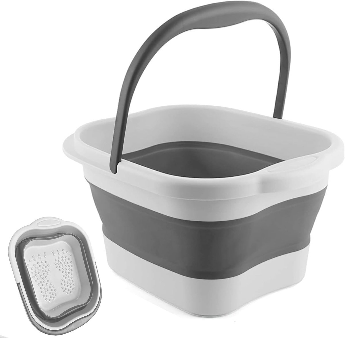 Opvouwbare Emmer - Voetenbad - Voetenbaden - 43x33.5x22cm - Wit/Grijs