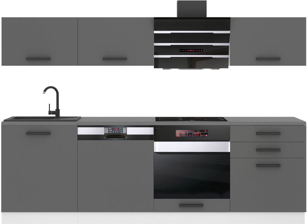 BELINI Keukenblok LINDA - Keukenmeubel Set 240 cm Zilver Mat zonder Werkbladen - Boven- en Onderkasten