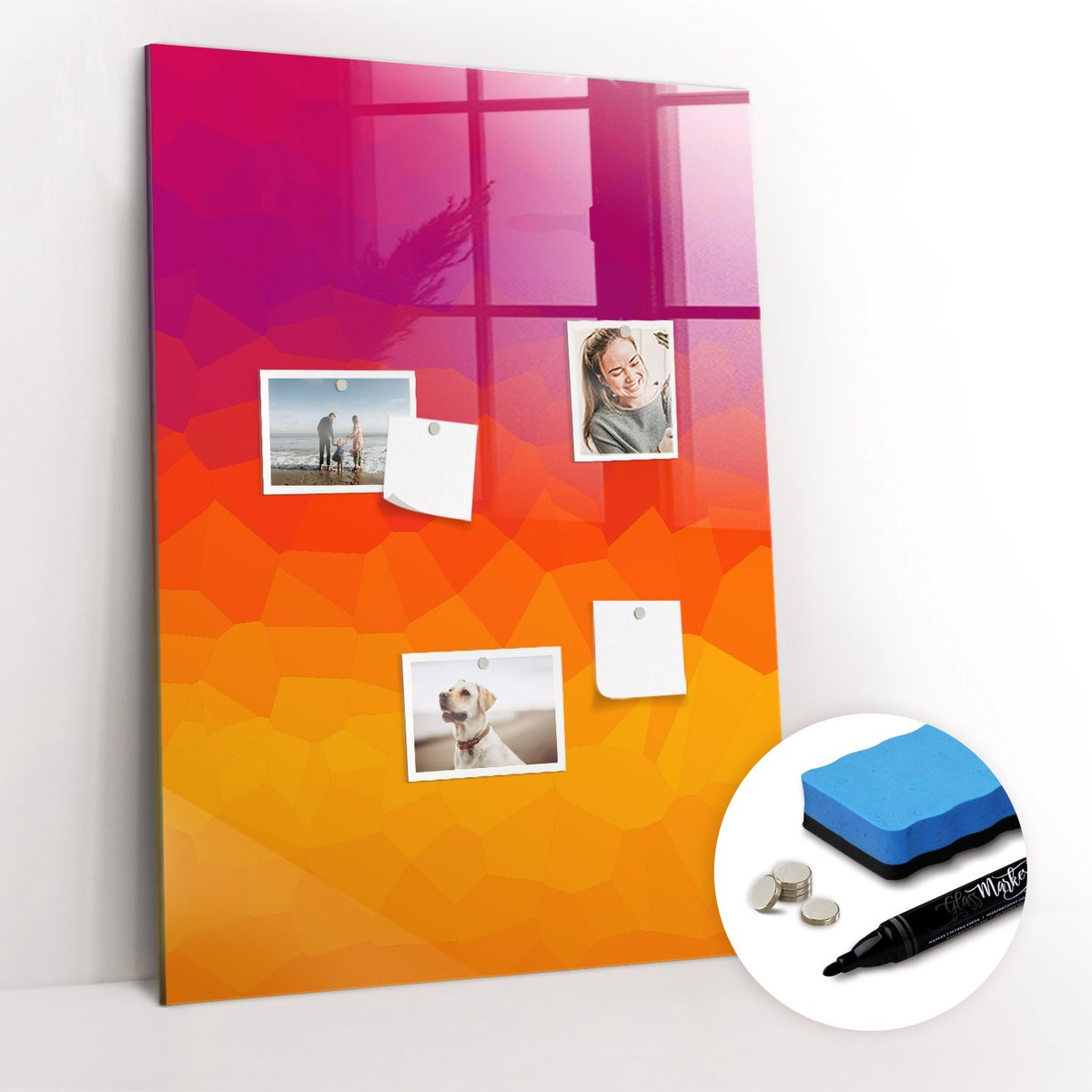 Tulup Whitebord - Zonsopgang-gradiënt - 70 x 100 cm - Veelkleurig Magneetbord Foto - Gratis 5 Sterke Magneten + Whiteboard Marker & Wisser - Industrieel Wandbord - Magnet Board - Ideeënbord Thuiswerkplek
