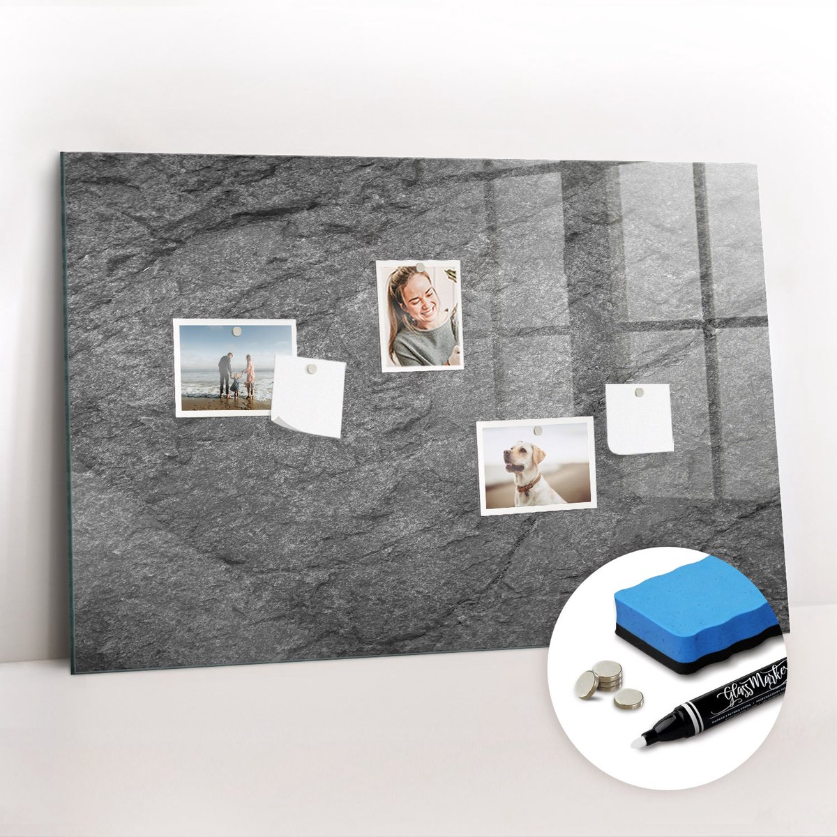 Tulup Whitebord - Vulkanisch gesteente - 90 x 60 cm - Zwart Memobord Keuken - Gratis 5 Sterke Magneten + Whiteboard Marker & Wisser - Scandinavisch Design Bord - Memobord Keuken - Organiseer Je Bureau