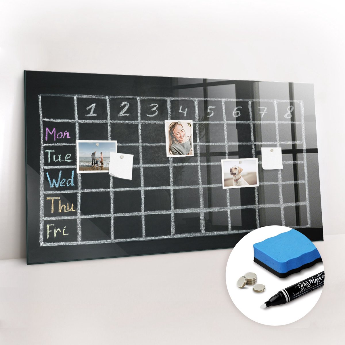 Tulup Whitebord - Lesplan - 120 x 60 cm - Zwart-wit Magneetbord Keuken - Gratis 5 Sterke Magneten + Whiteboard Marker & Wisser - Moderne Wanddecoratie - Magnetisch Bord - Organiseer Je Bureau