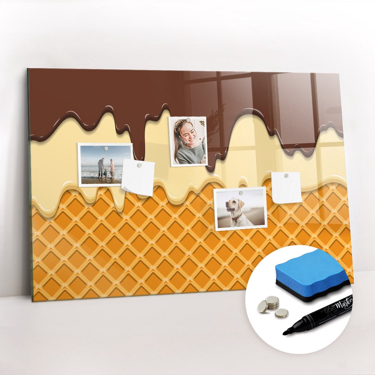 Tulup Whitebord - Ijsje - 90 x 60 cm - Veelkleurig Magnetisch Wandbord - Gratis 5 Sterke Magneten + Whiteboard Marker & Wisser - Organizer Muur - Magneetbord Design - Planning Muur