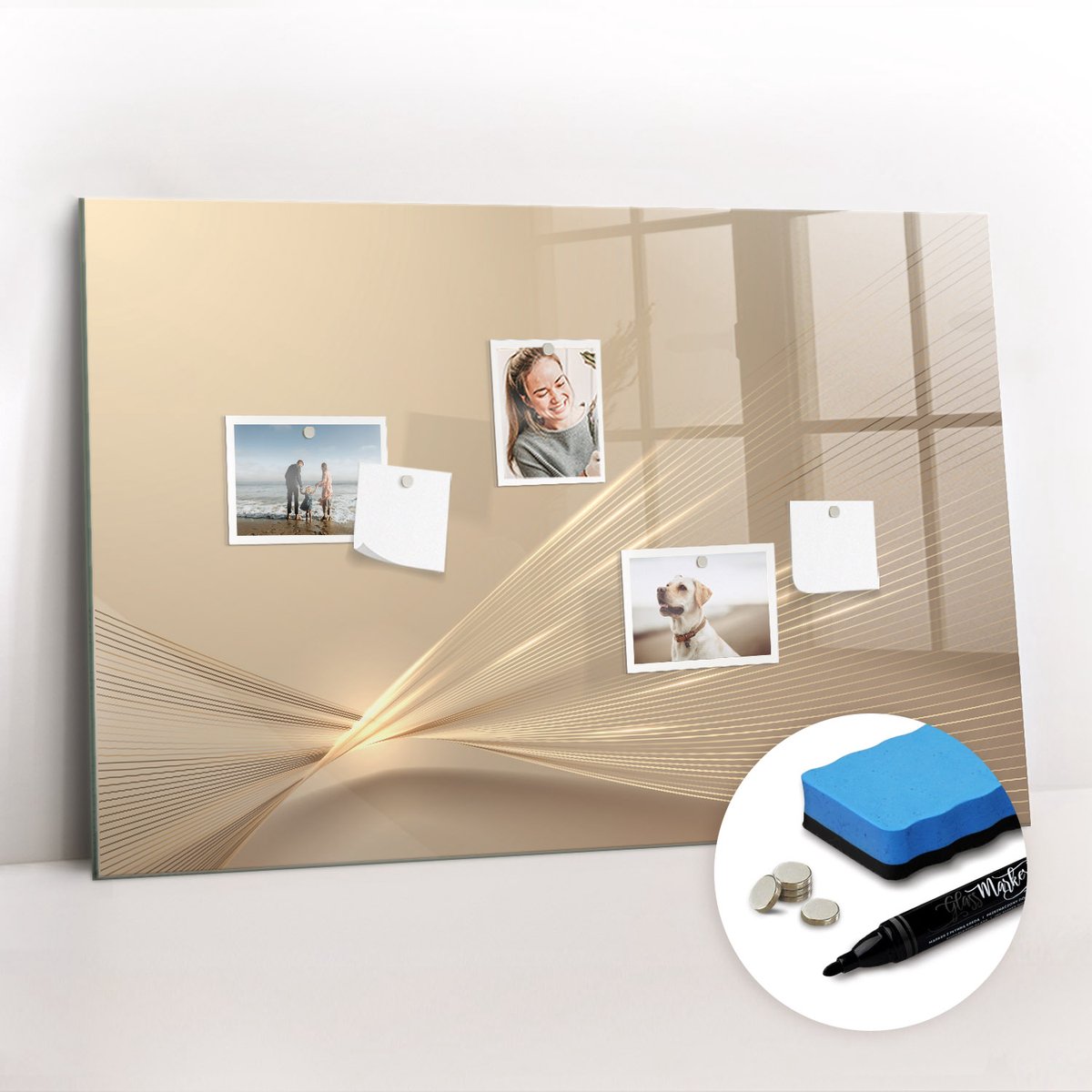 Tulup Whitebord - Abstract licht - 90 x 60 cm - Geel Memo Bord - Gratis 5 Sterke Magneten + Whiteboard Marker & Wisser - Moderne Wanddecoratie - Magnetisch Memobord - Planning Muur
