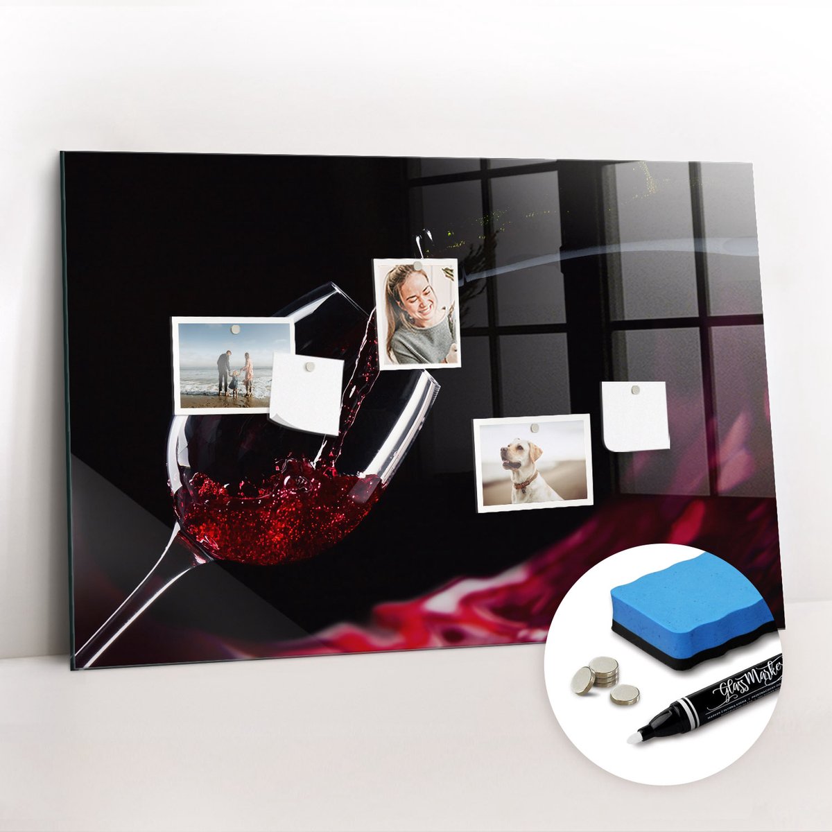 Tulup Whitebord - Wijn - 90 x 60 cm - Rood Magnetic Board - Gratis 5 Sterke Magneten + Whiteboard Marker & Wisser - Industrieel Wandbord - Magneetbord Muur - Inspiratiebord Kantoor
