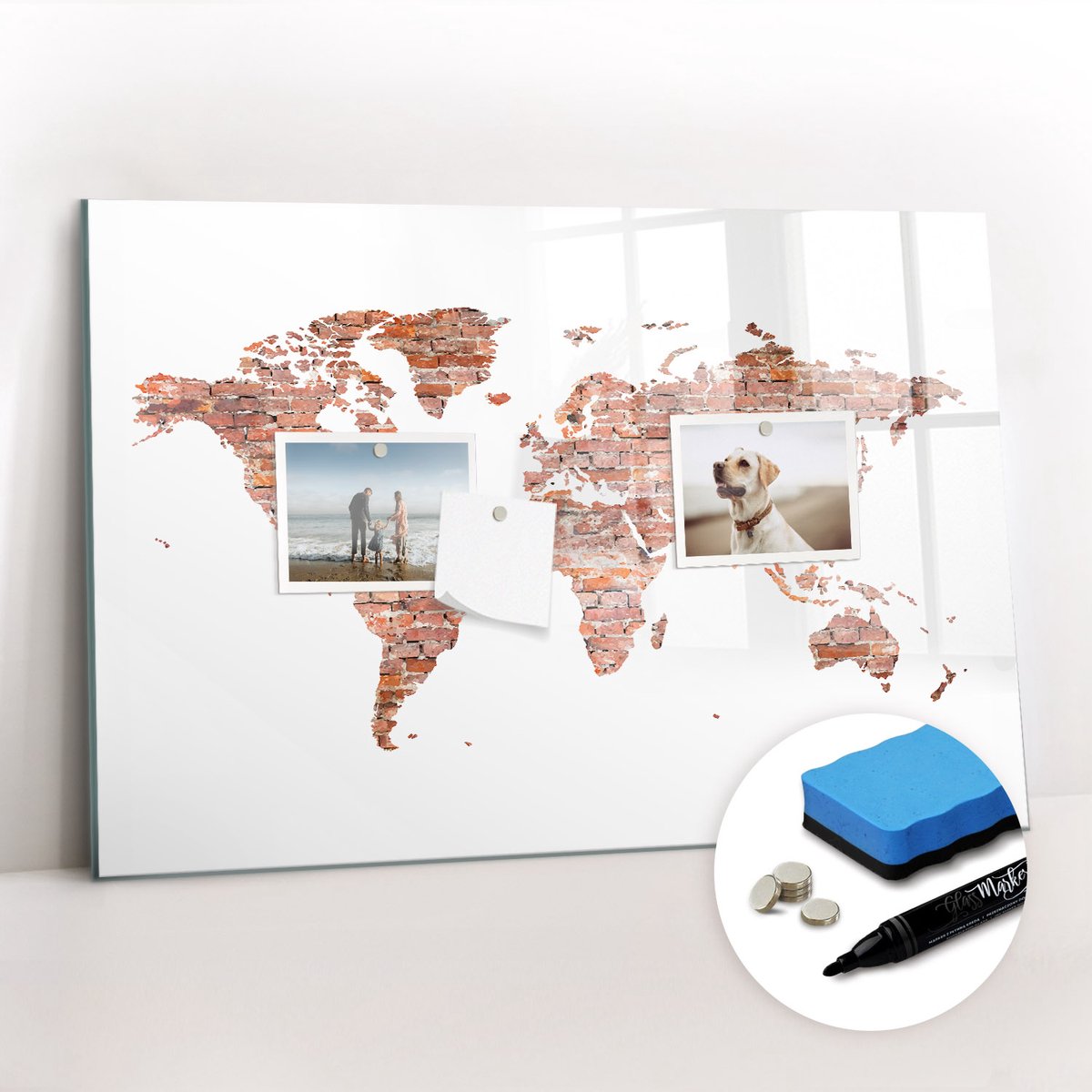Tulup Whitebord - Oude bakstenen kaart - 60 x 40 cm - Bruin Magneetbord Rechthoekig - Gratis 5 Sterke Magneten + Whiteboard Marker & Wisser - Moderne Wanddecoratie - Magnet Board - Notitiebord Werkplek