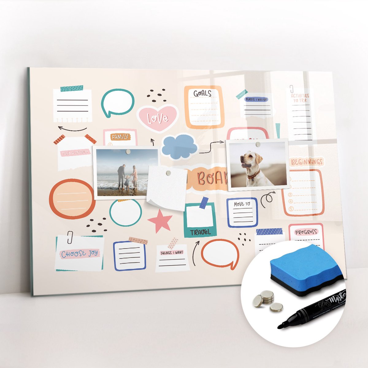 Tulup Whitebord - Kleurenvisiebord - 60 x 40 cm - Veelkleurig Memo Magneetbord - Gratis 5 Sterke Magneten + Whiteboard Marker & Wisser - Scandinavisch Design Bord - Magneetbord Design - Organiseer Je Bureau