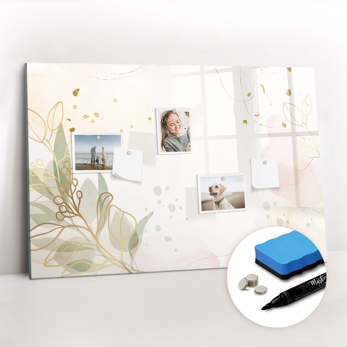 Tulup Whitebord - Pastel abstractie - 90 x 60 cm - Veelkleurig Magneetbord Muur - Gratis 5 Sterke Magneten + Whiteboard Marker & Wisser - Interieur Accessoires Kantoor - Magnetisch Memobord - Productiviteit Tools