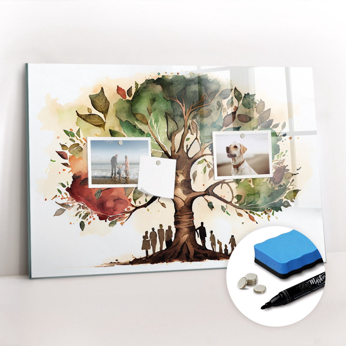 Tulup Whitebord - Genealogische stamboom - 60 x 40 cm - Veelkleurig Magneetbord Keuken - Gratis 5 Sterke Magneten + Whiteboard Marker & Wisser - Organizer Muur - Magnetic Board - Planning Muur