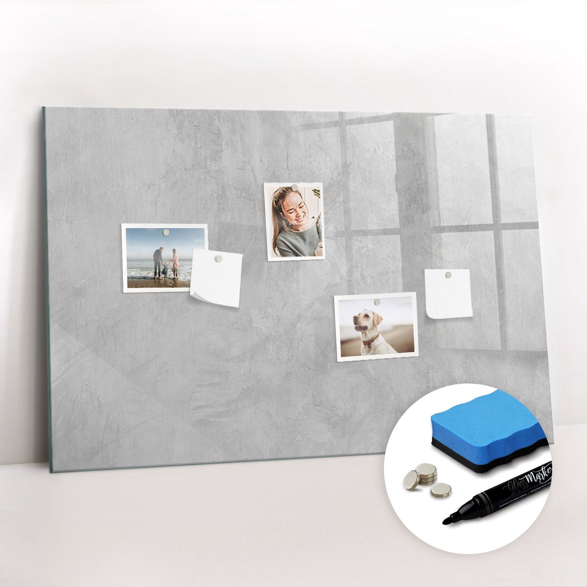 Tulup Whitebord - Stenen muur - 90 x 60 cm - Grijs Memo Magneetbord - Gratis 5 Sterke Magneten + Whiteboard Marker & Wisser - Moderne Wanddecoratie - Magnetisch Bord Kind - Notitiebord Werkplek