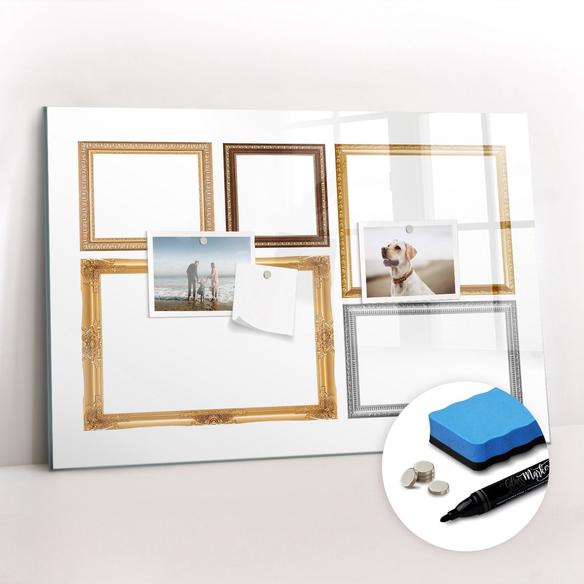 Tulup Whitebord - Gouden frame - 60 x 40 cm - Geel Memobord Keuken - Gratis 5 Sterke Magneten + Whiteboard Marker & Wisser - Industrieel Wandbord - Magneetbord Foto - Productiviteit Tools