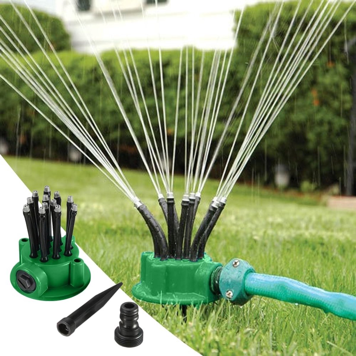 Tuinsproeier met flexibele armen, 12 flexibele armen, gerichte besproeiing voor bloembedden en gazons, waterbesparend