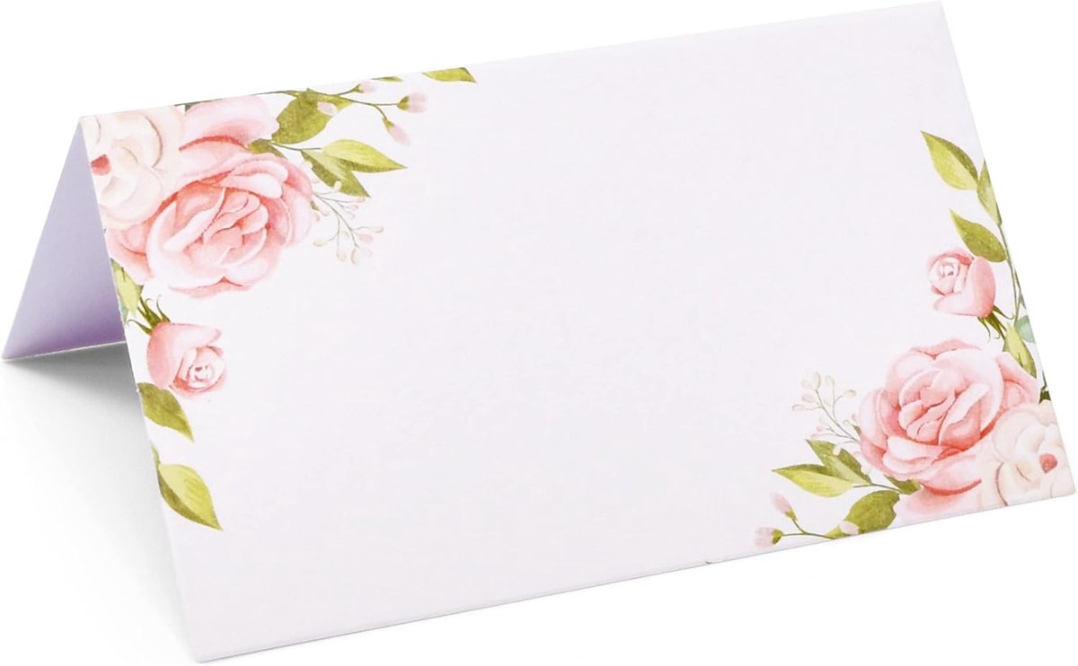 50 Bloemen Plaatskaarten Roze Papier Pioenroos Bloem Bruiloft Zitplaats Naamkaart Tafeldecoratie Gevouwen Driehoekige Kaarten Voor Babyfeest Vieringen