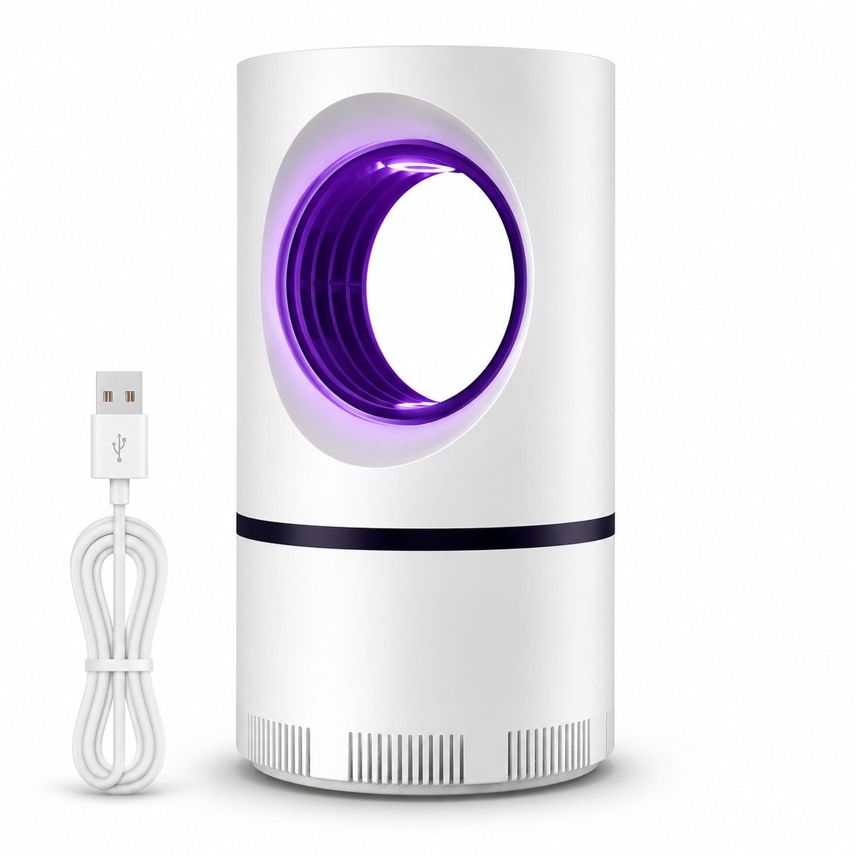 Elektrische UV Muggenlamp en Vliegenvanger - USB Aangedreven Insectenlamp voor Binnen & Buiten - Fluisterstille en Gifvrije Insectendoder met Opvangbak - 10x16.8 cm - Wit