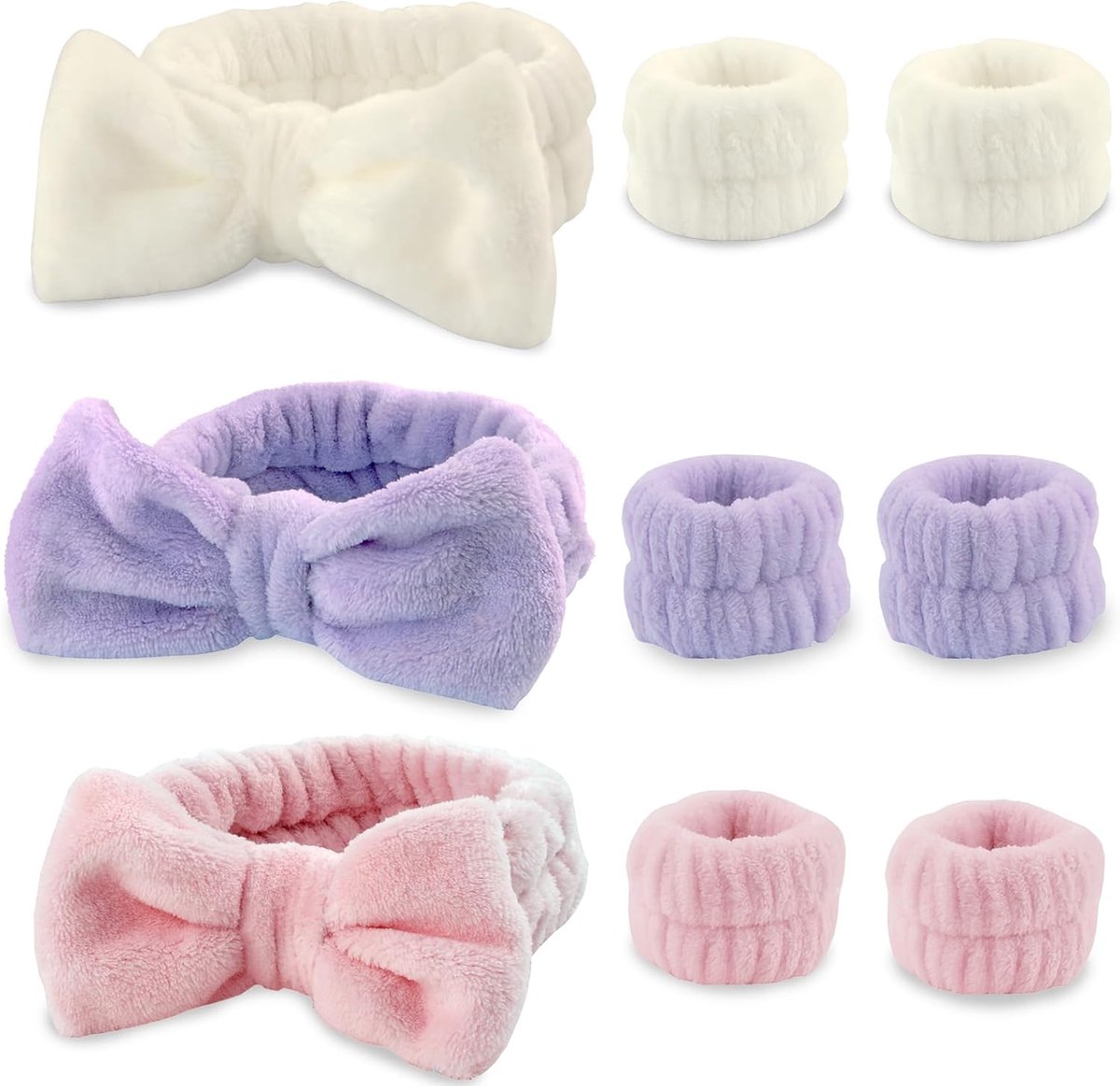 SnelShoppen - 9-delige zachte huidverzorging haarband en polsbanden voor gezicht wassen, spa, douche en make-up in 3 kleuren