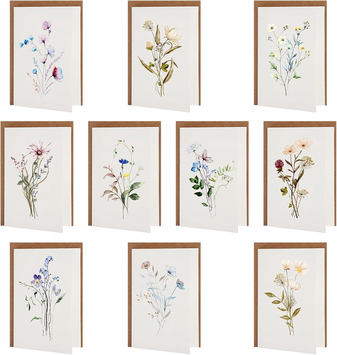 Bedankkaartjes 10 stuks - Elegante bloemen - Inclusief enveloppen en stickers - Voor vrienden en familie - SnelShoppen