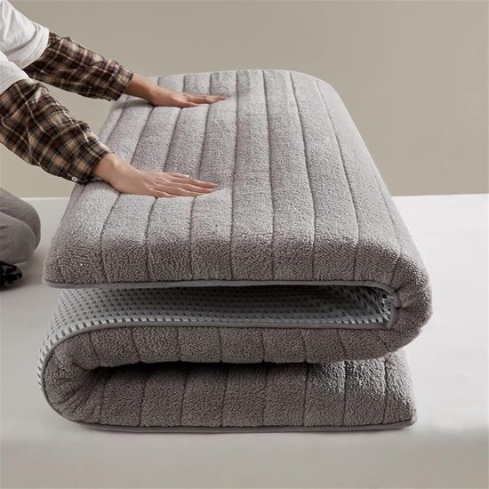Pluche Vloermatras - Japanse Futon - Comfortabel Slapen - Meerlaags Ontwerp - 180x200cm - Grijs — afbeelding 3