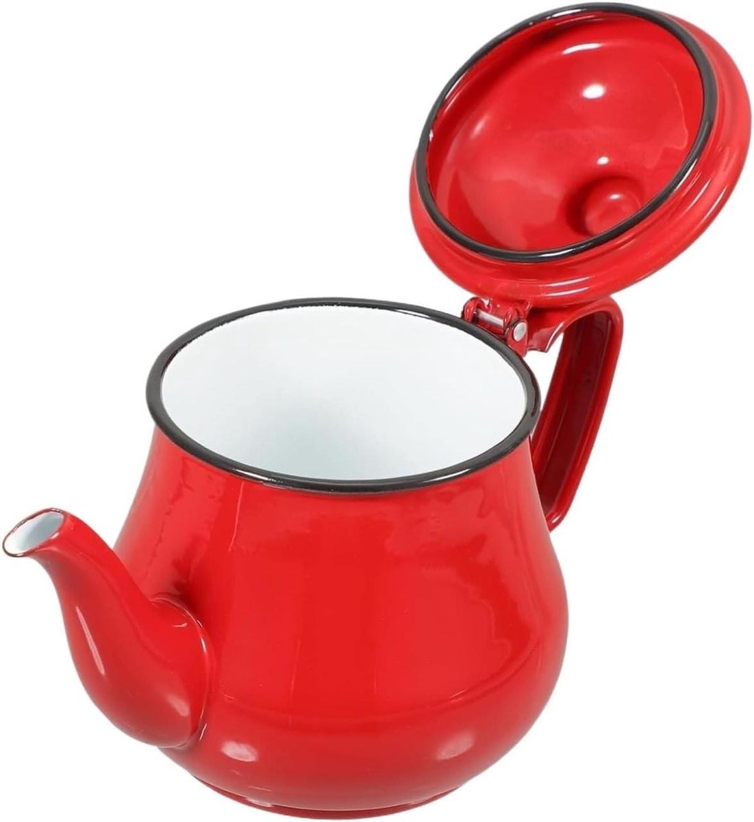 Waterkoker Emaille - Theepot Ketel - Water Verwarmen - Snelle Verwarming - 1 Liter - Rood