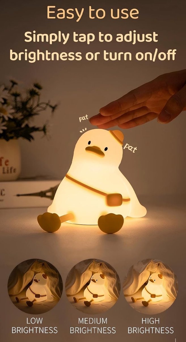 Eendvormig nachtlampje voor kinderen - Aanraakdimbaar - Oplaadbaar - Draagbaar LED-nachtlampje - Geschikt voor babykamers, peuterkamers, kinderdagverblijven en kinderkamers - Leuk nachtlampje met timer - Perfect voor baby's - Verjaardagscadeau — afbeelding 3
