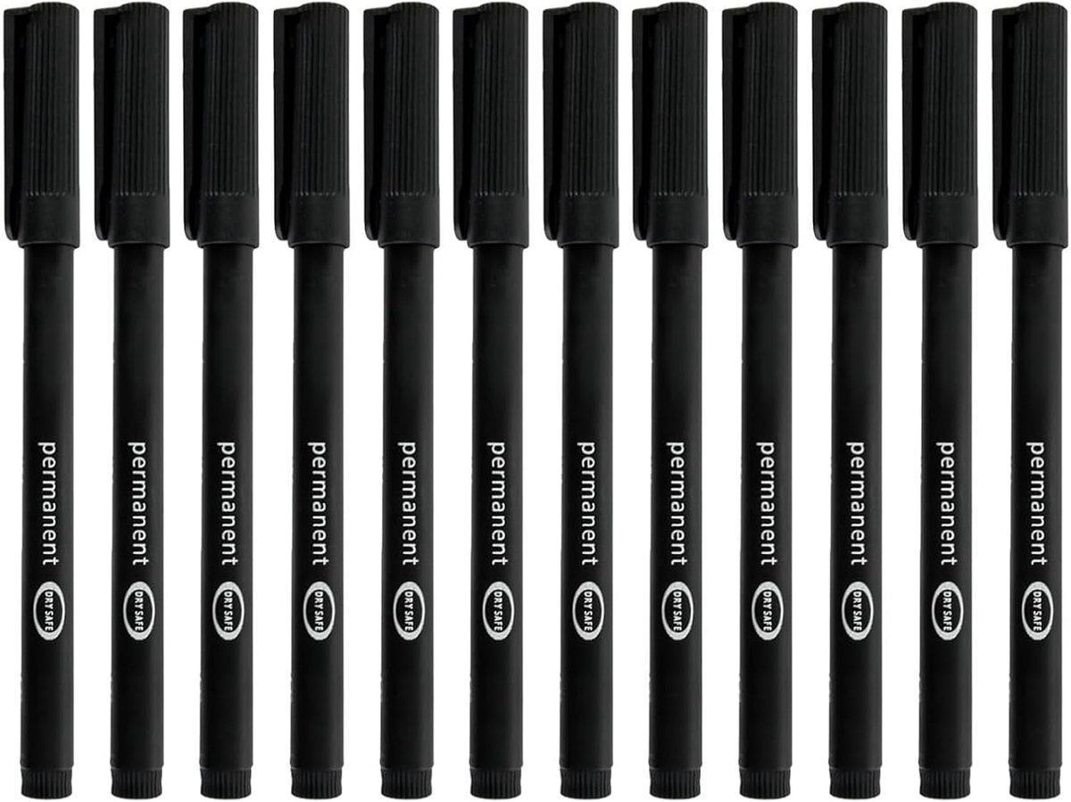 SnelShoppen - Set van 12 Zwarte Permanente Markers met Fijne Punt 0.6mm - Sneldrogend en Ideaal voor Hout, Metaal, Glas, Papier, Labelen en Tekenen