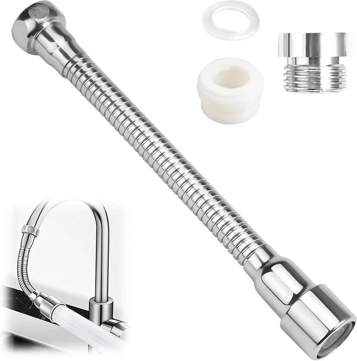 SnelShoppen - Tap Hose - Verlengslang voor Kraan tot 20 cm - RVS - Ideaal voor Keuken, Badkamer, Toilet - Duurzaam en Innovatief Ontwerp