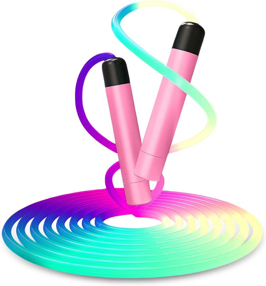SnelShoppen - Verlichte Springtouw, Ergonomisch Handvat, Gemaakt van Duurzaam PVC, 2.8m, Roze, Ideaal voor Kinderen en Sportactiviteiten