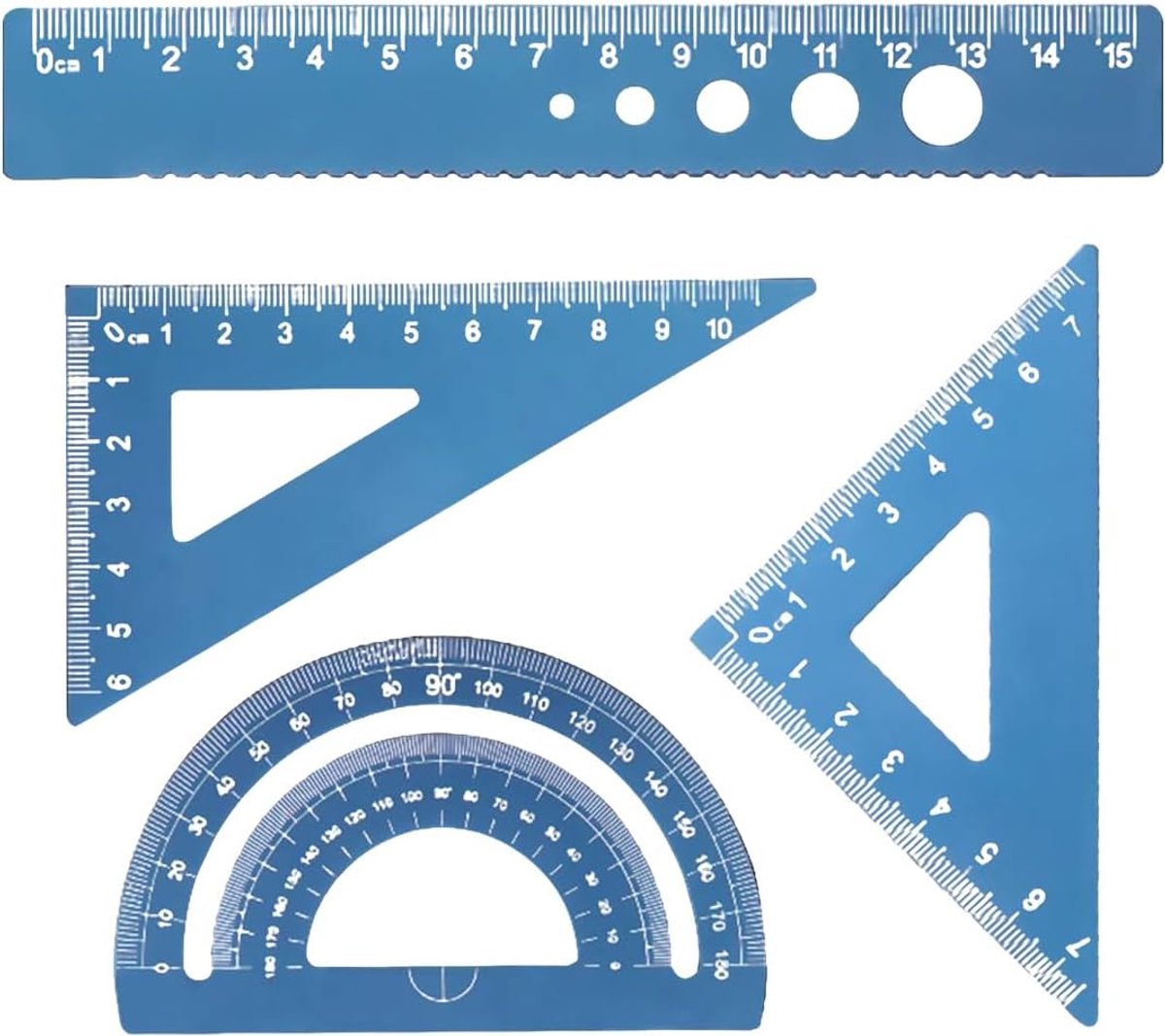 SnelShoppen - 4 Stuks Aluminium Leggerset, Hoekliniaal, Protractor en Driehoeksrulers voor Studenten, Leraren en Ingenieurs, Duurzaam en Lichtgewicht