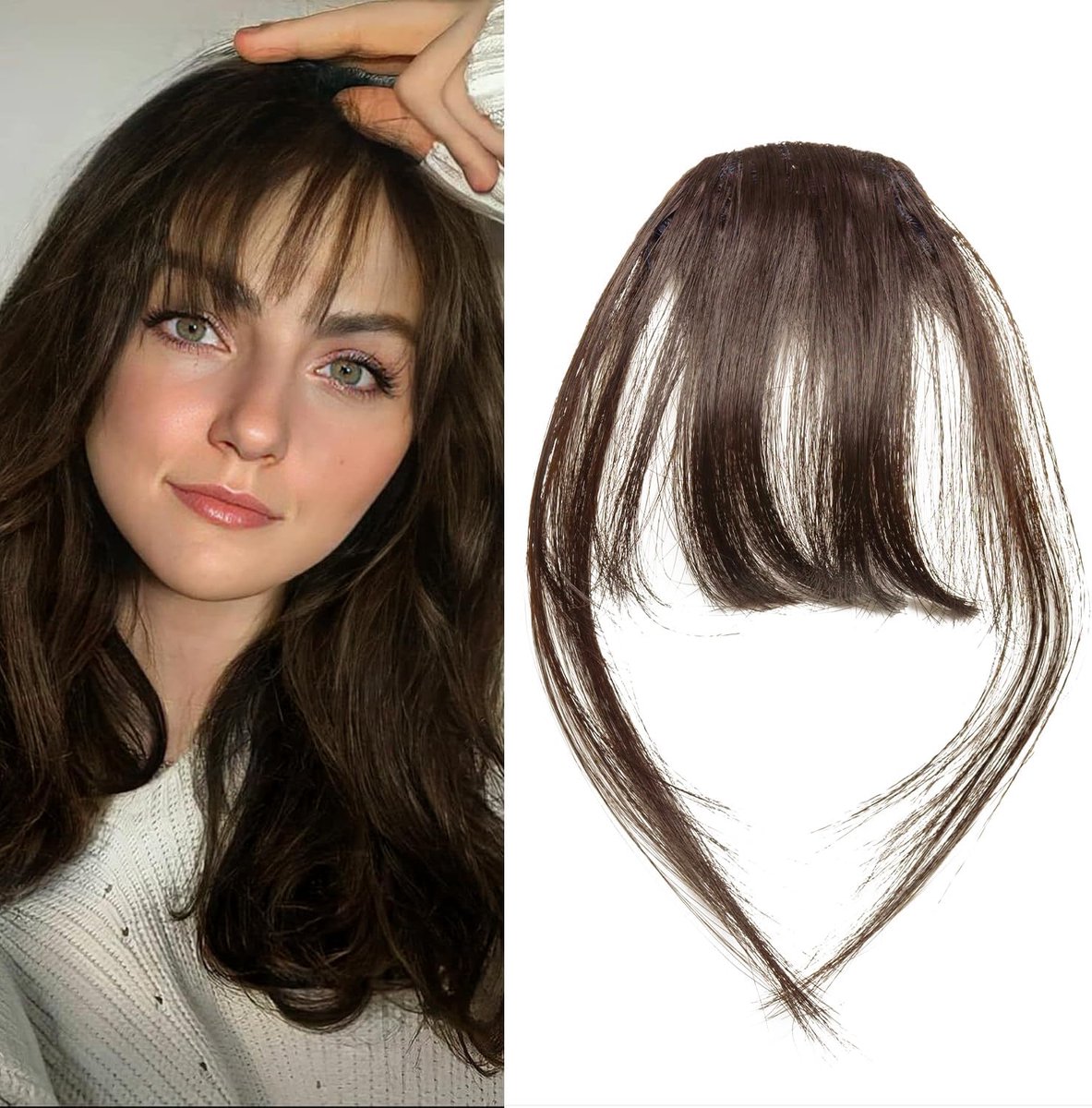 SnelShoppen - Clip-In Bangs Haarverlengingen | Neppony met Clips voor Vrouwen en Meisjes | Echte Haar Bangs in Donkerbruin voor Dagelijks Gebruik