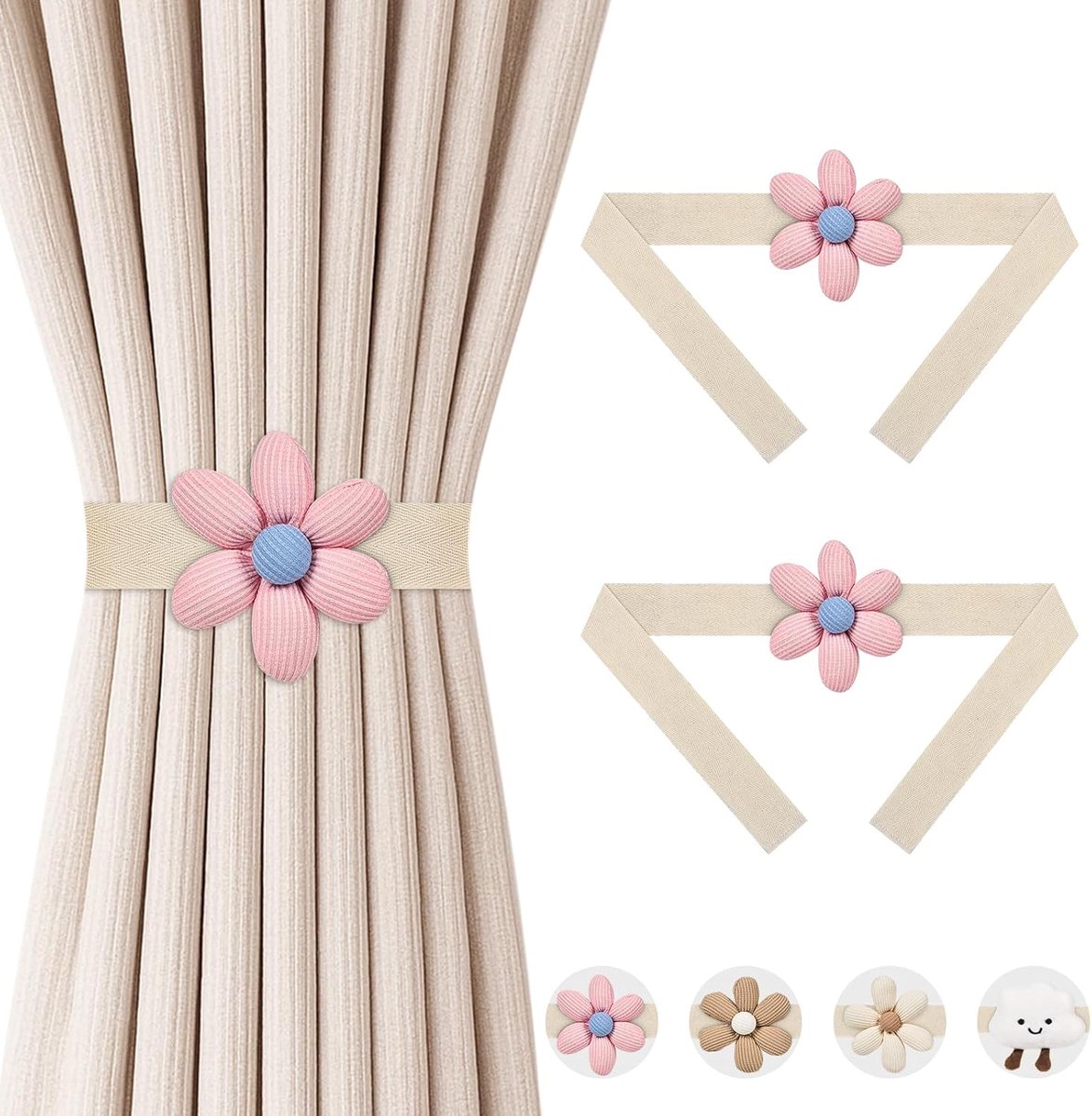 TopHomer 2 curtain ties, cute designs (cloud and flower) for nursery or bedroom decoration - ShopVlot