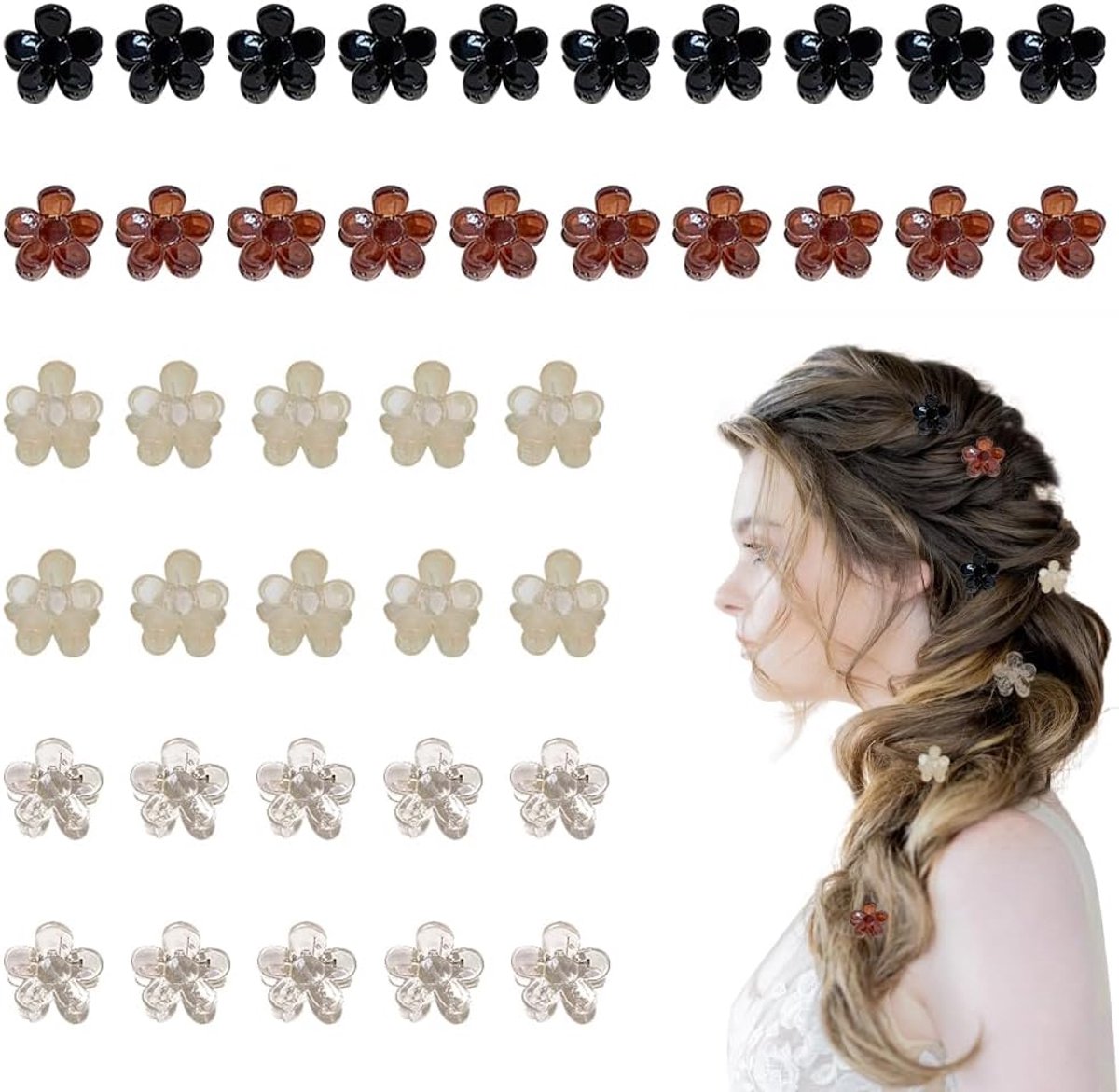SnelShoppen - 40 Stuks Bloem Haar Claw Clips Mini Schattig Antislip Vrouwen Grijper Clip Plastic Kleine Haarspeldjes Voor Meisjes Vrouwen Foto Dagelij