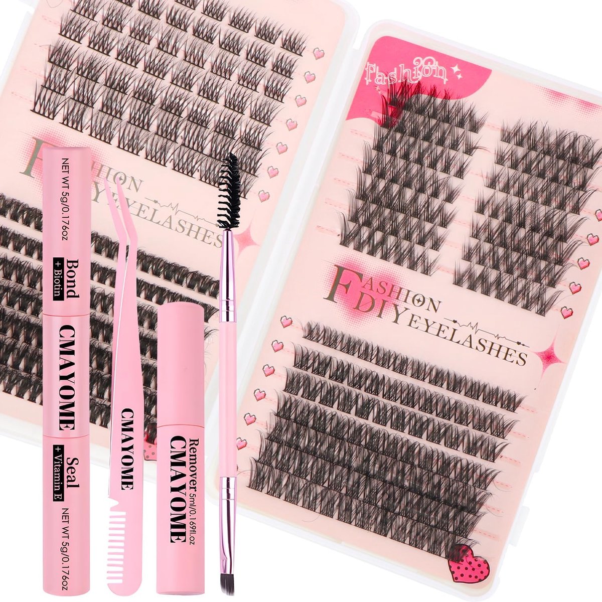 SnelShoppen - Eyelash Extensions Set 30D 40D 50D 60D 80D 100D Volume Cluster Wimpers met 2-in-1 Lijm en Verwijderaar 8-16 mm Individuele Wimpers DIY W