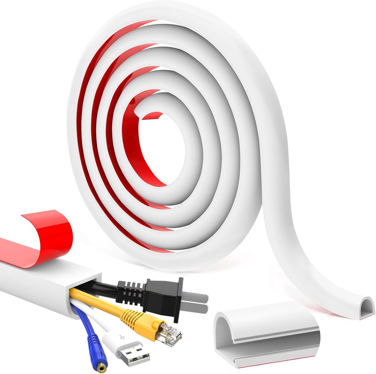 REFLYING Cable Duct White Self Adhesive Silicone Cable Cover Strip on the Wall Cable Cover Strip 20 mm x 20 mm 2 m - ShopVlot