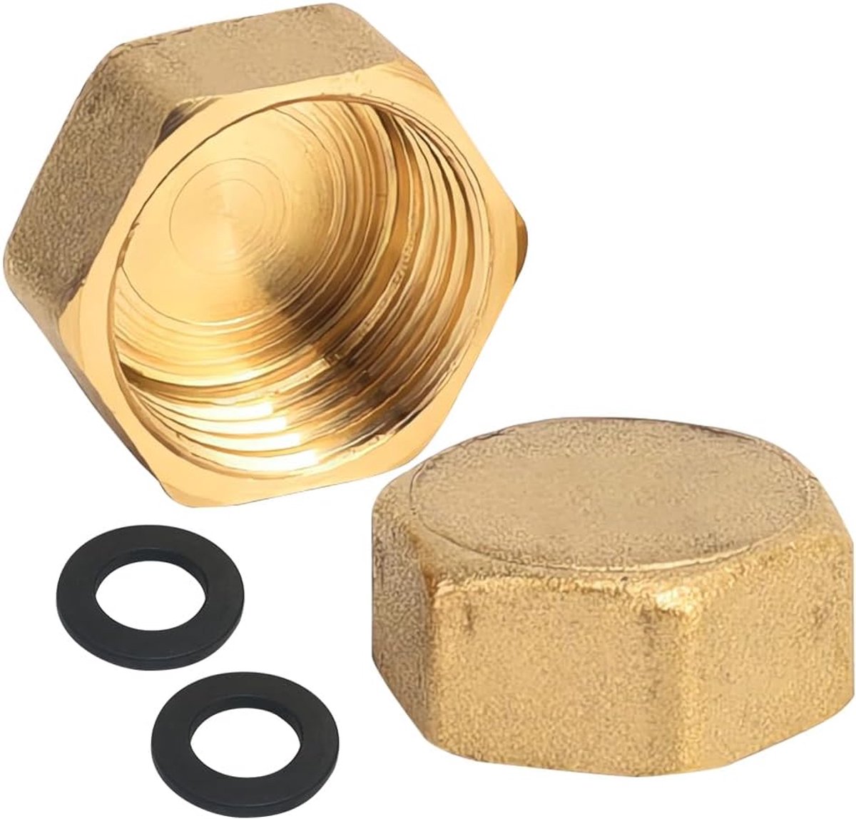 SnelShoppen - 2 Stuks 3/8 Inch IG Messing Stopper, 3/8 Inch Vrouwelijke Draad Afsluitplug, Blinde Stopbuis Eindkap met Rubber Ring voor Badkamer, Verw